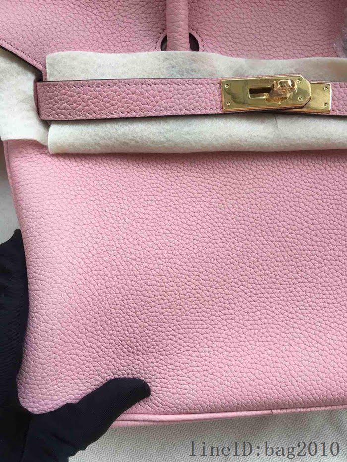 愛馬仕HERMES Birkin 鉑金包 粉色 進口小牛皮 金銀扣 皮質細膩柔軟 時尚女手提包  tdher1134